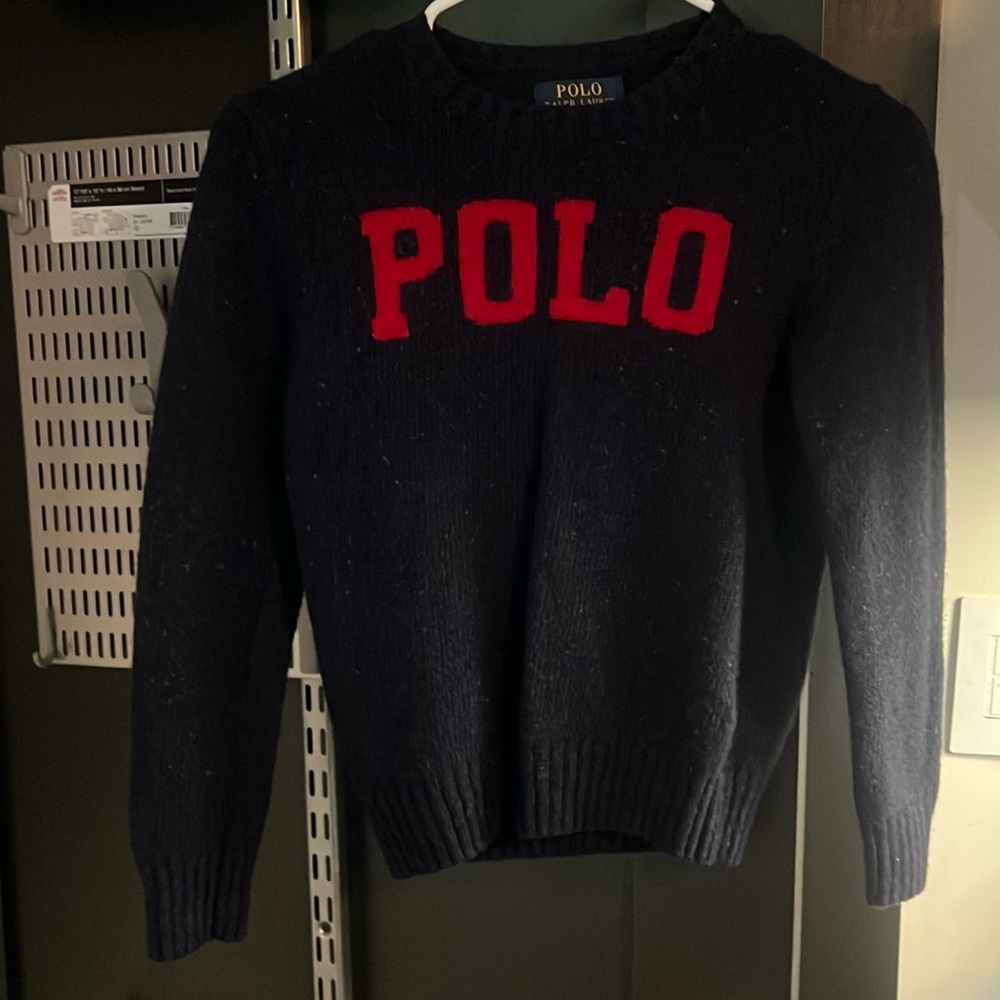 Polo by Ralph Lauren Navy Sweater with Red POLO Logo - Kids